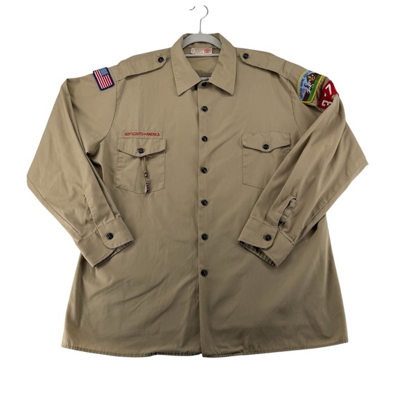 Boy Scouts of America Other - Vintage Boy Scouts of America Uniform Shirt Mens XL Tan Long Sleeve BSA Patches